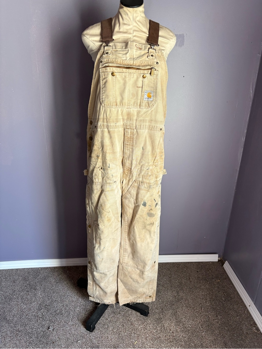 Carhartt Men's Cream Workoveralls with Brown Straps 1007